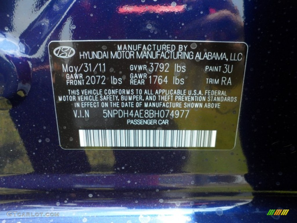 2011 Elantra Limited - Indigo Blue Pearl / Gray photo #37