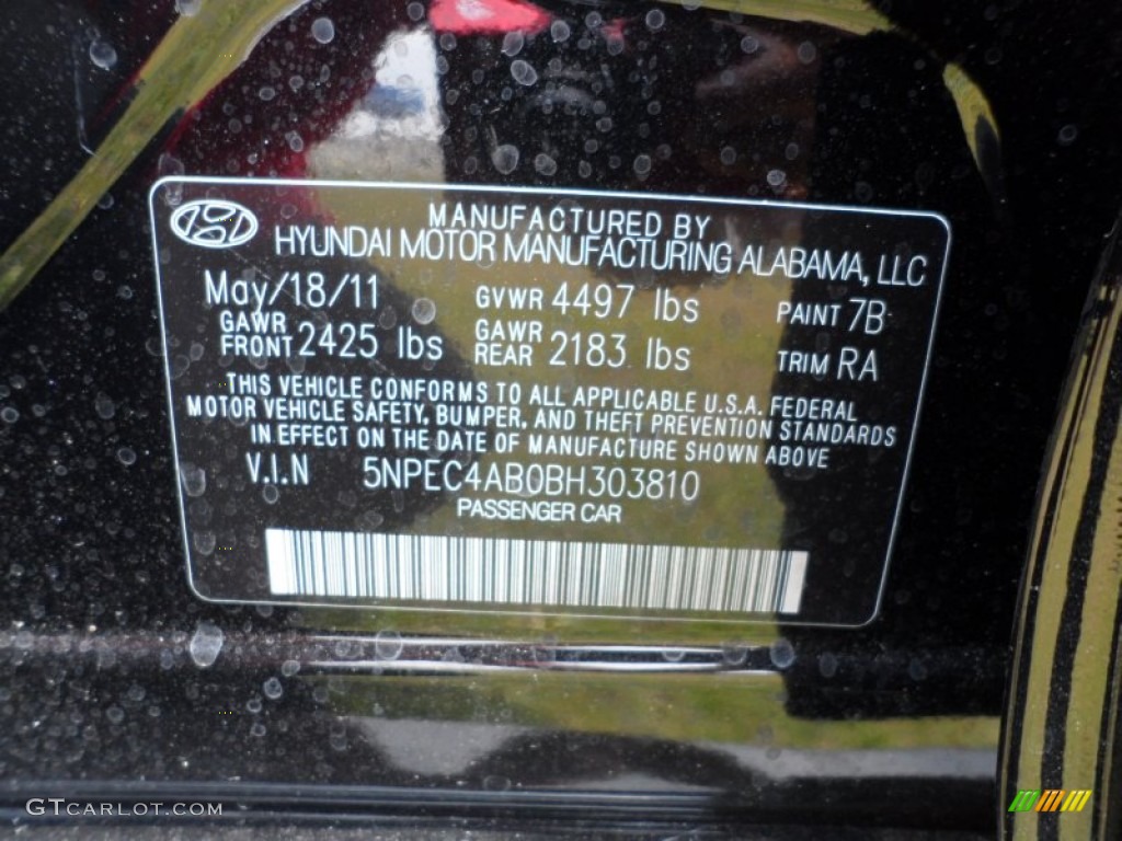 2011 Sonata Limited 2.0T - Midnight Black / Gray photo #40