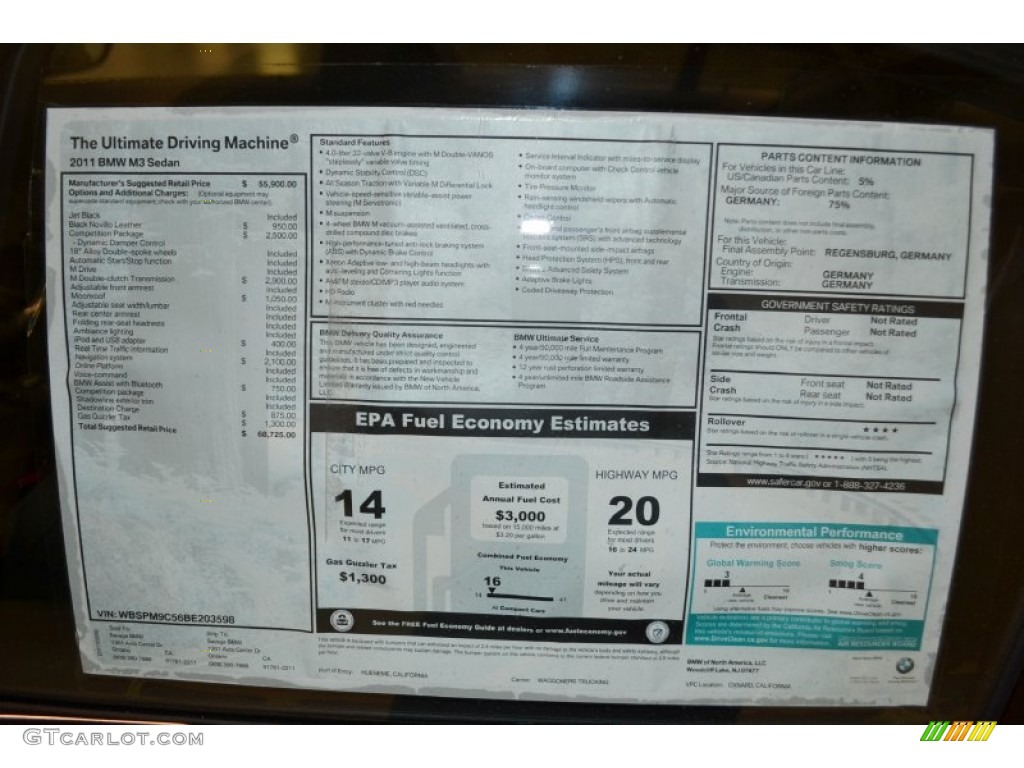 2011 BMW M3 Sedan Window Sticker Photo #50350206