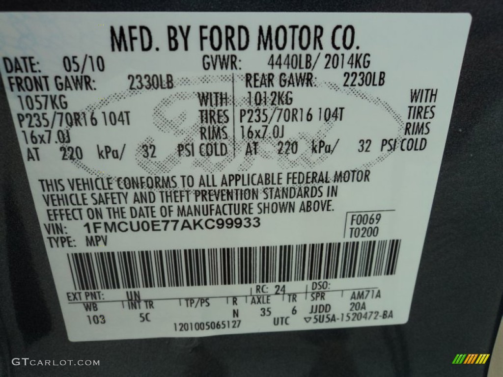 2010 Ford Escape Limited Color Code Photos