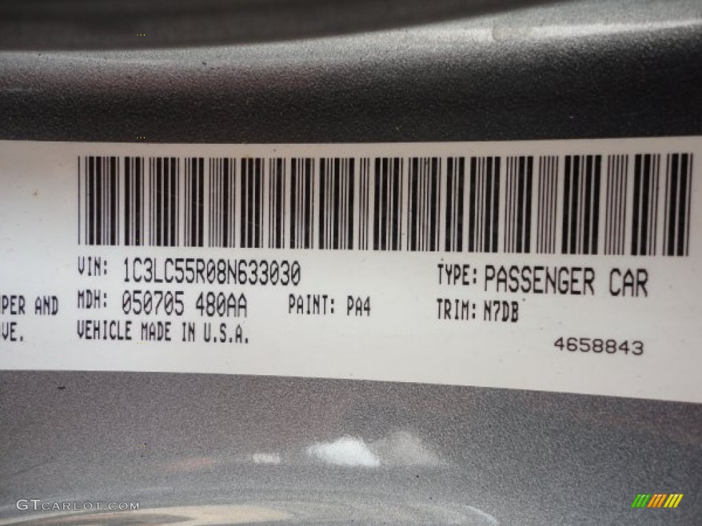 2008 Sebring Color Code PA4 for Silver Steel Metallic Photo #50358786