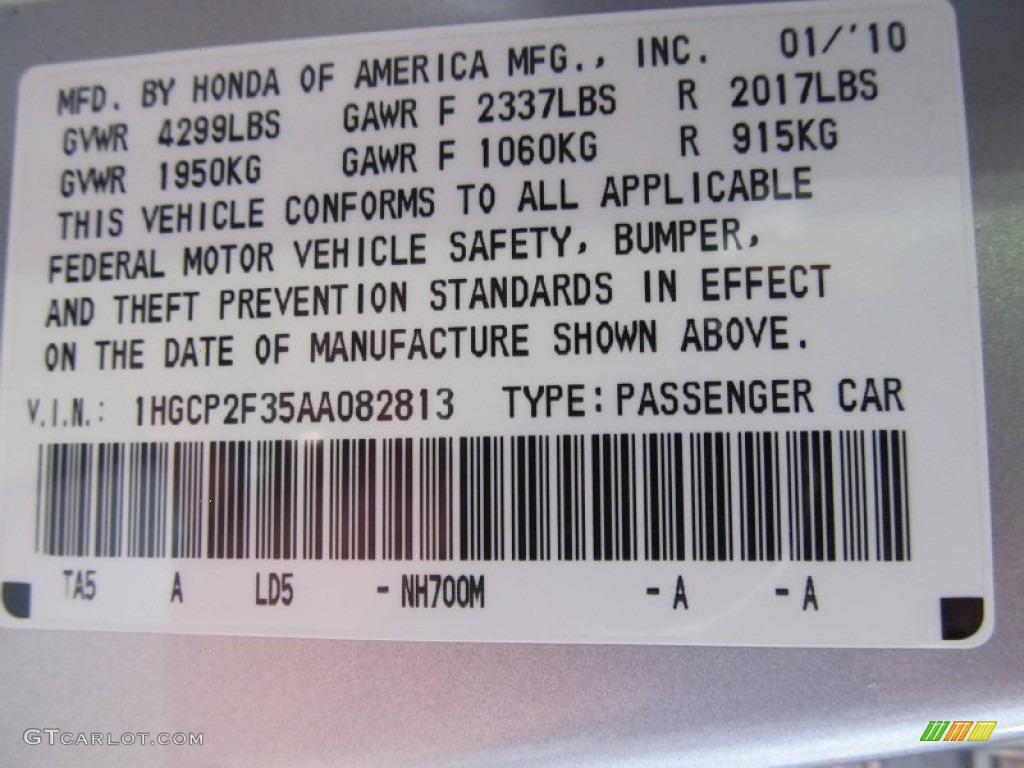 2010 Accord EX-L V6 Sedan - Alabaster Silver Metallic / Black photo #14