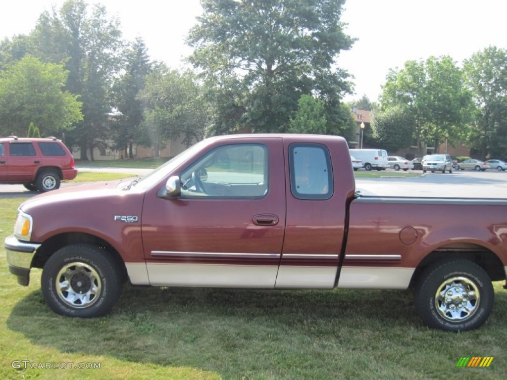 1997 F250 XLT Extended Cab - Dark Toreador Red Metallic / Prairie Tan photo #4