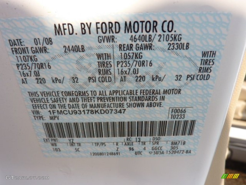 2008 Escape XLT V6 4WD - Oxford White / Camel photo #19