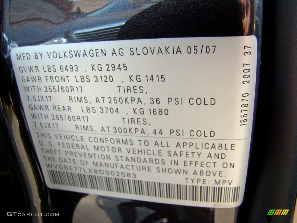 2008 Volkswagen Touareg 2 VR6 Info Tag Photo #50377253