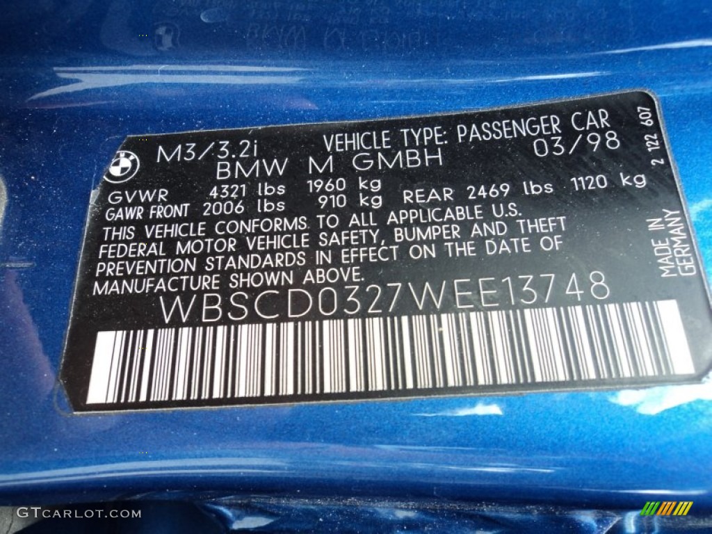 1998 BMW M3 Sedan Info Tag Photos