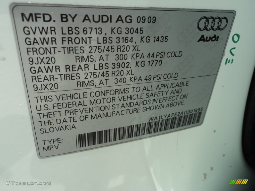 2010 Audi Q7 3.6 Premium quattro Info Tag Photos