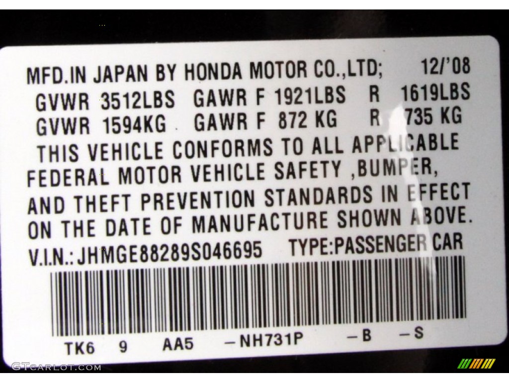 2009 Fit Color Code NH731P for Crystal Black Pearl Photo #50399202