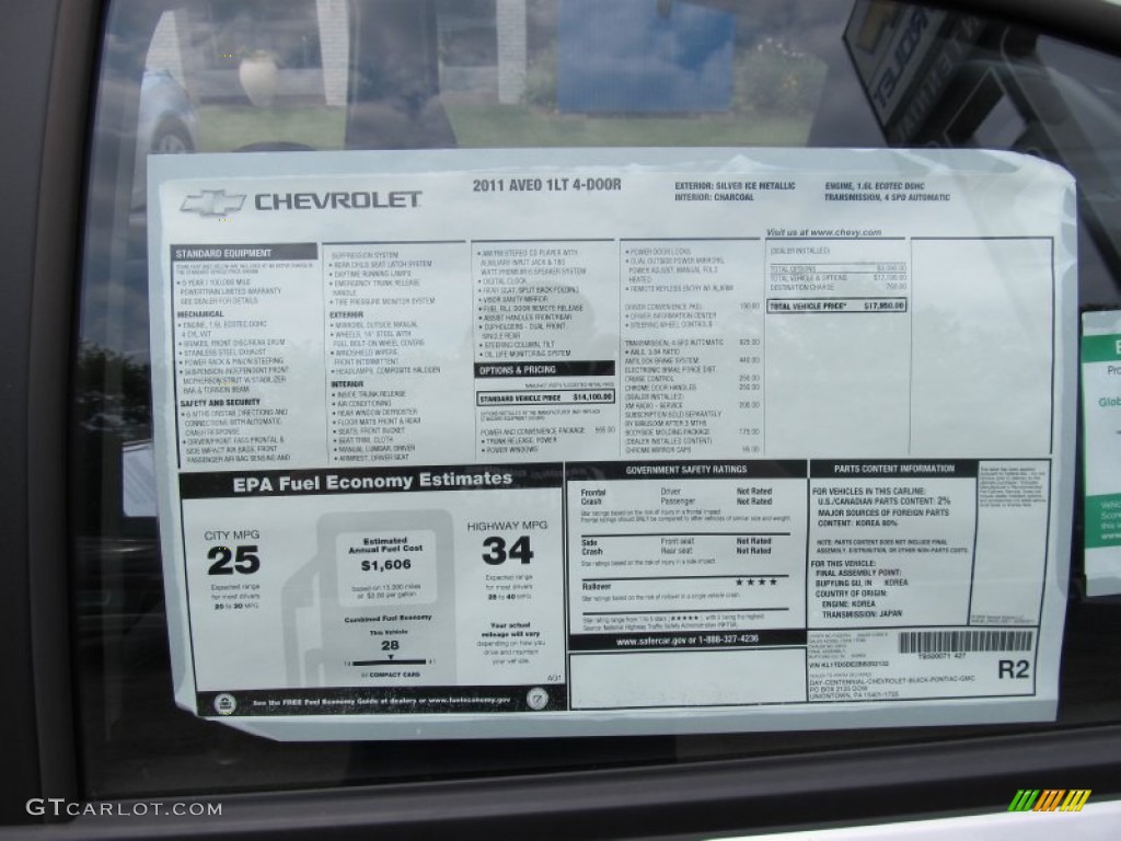 2011 Chevrolet Aveo LT Sedan Window Sticker Photo #50400528