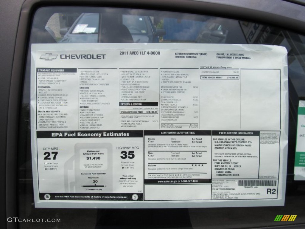 2011 Chevrolet Aveo LT Sedan Window Sticker Photo #50400739