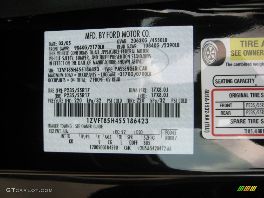 2005 Mustang Color Code UA for Black Photo #50405345