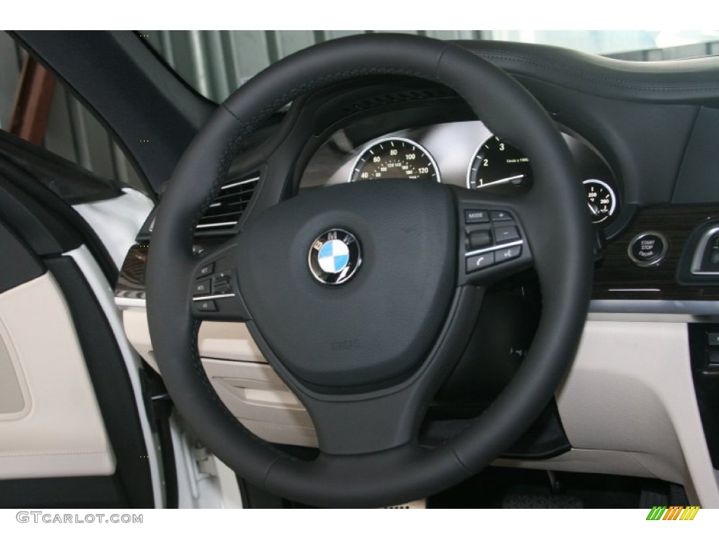 2012 BMW 7 Series 750Li Sedan Oyster/Black Steering Wheel Photo #50412064