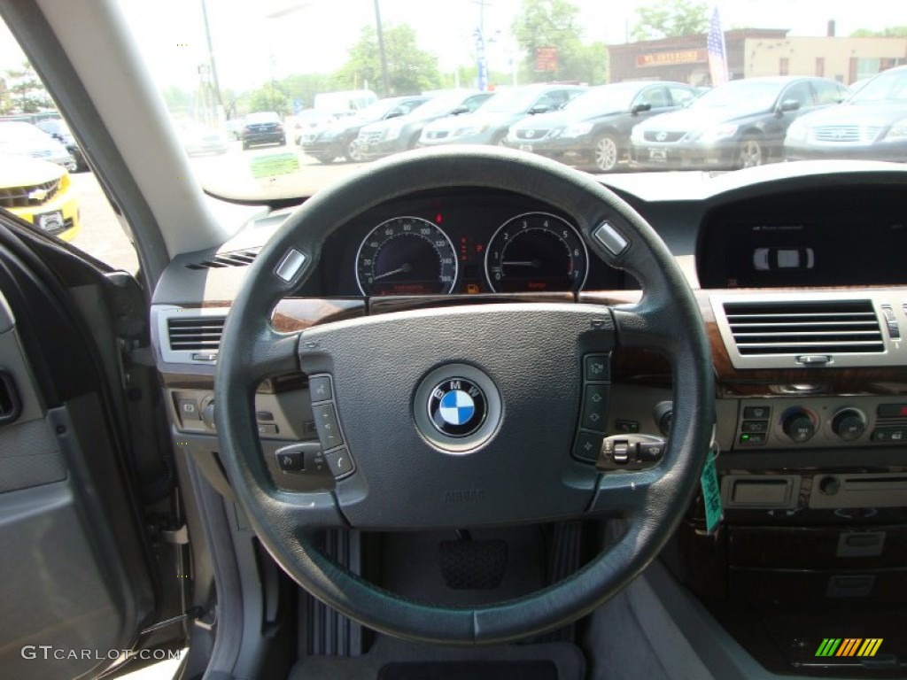 2005 BMW 7 Series 745i Sedan Basalt Grey/Flannel Grey Steering Wheel Photo #50412115