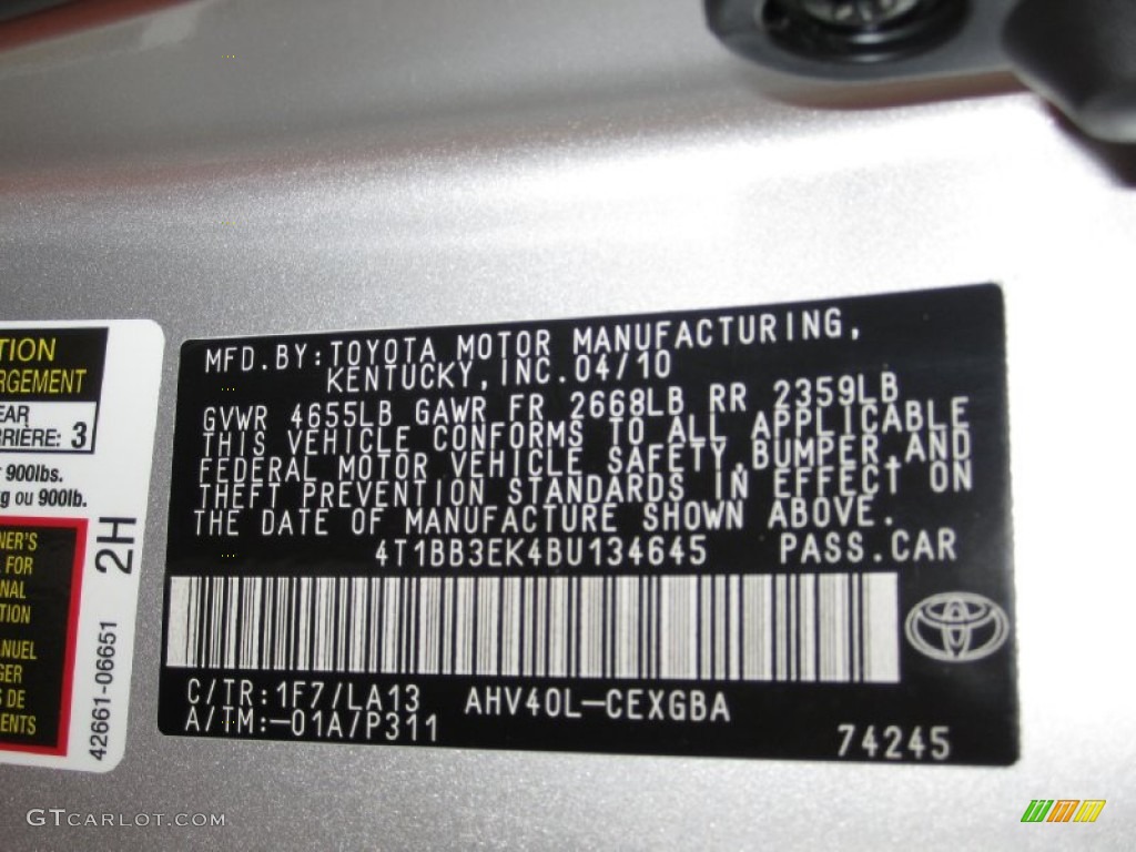 2011 Camry Color Code 1F7 for Classic Silver Metallic Photo #50413681
