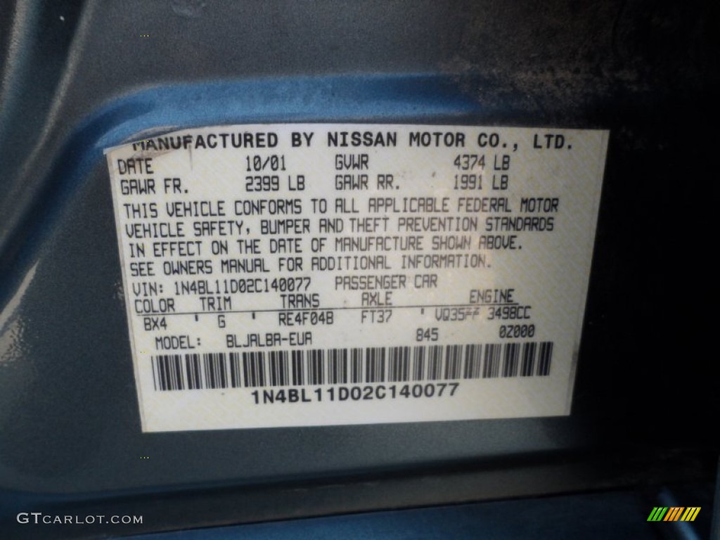 2002 Altima Color Code BX4 for Opal Blue Metallic Photo #50417206