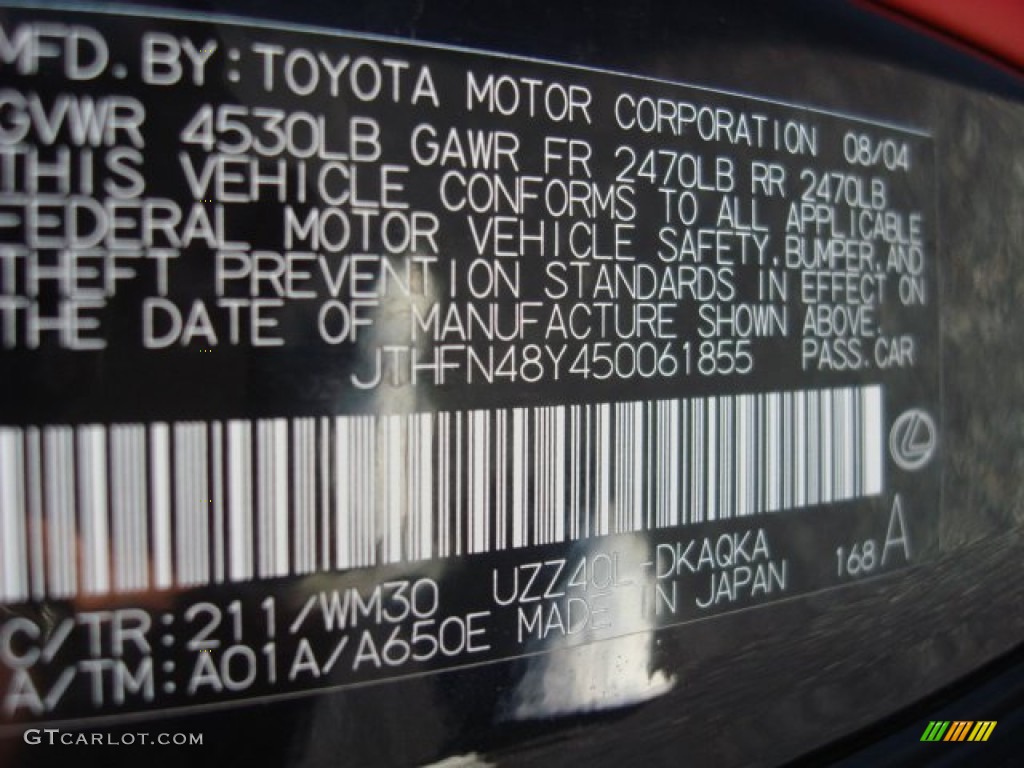2005 Lexus SC 430 Pebble Beach Edition Color Code Photos