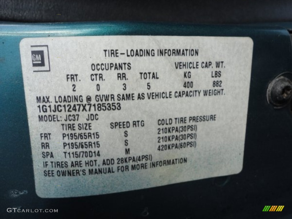 1999 Chevrolet Cavalier Coupe Info Tag Photos