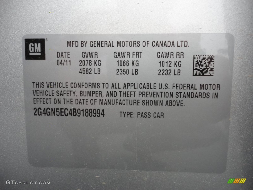 2011 Buick Regal CXL Info Tag Photo #50430549