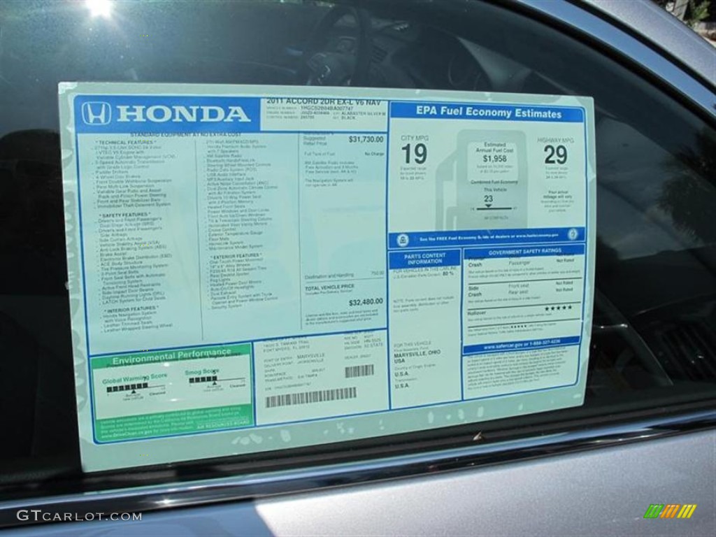 2011 Honda Accord EX-L V6 Coupe Window Sticker Photo #50455604