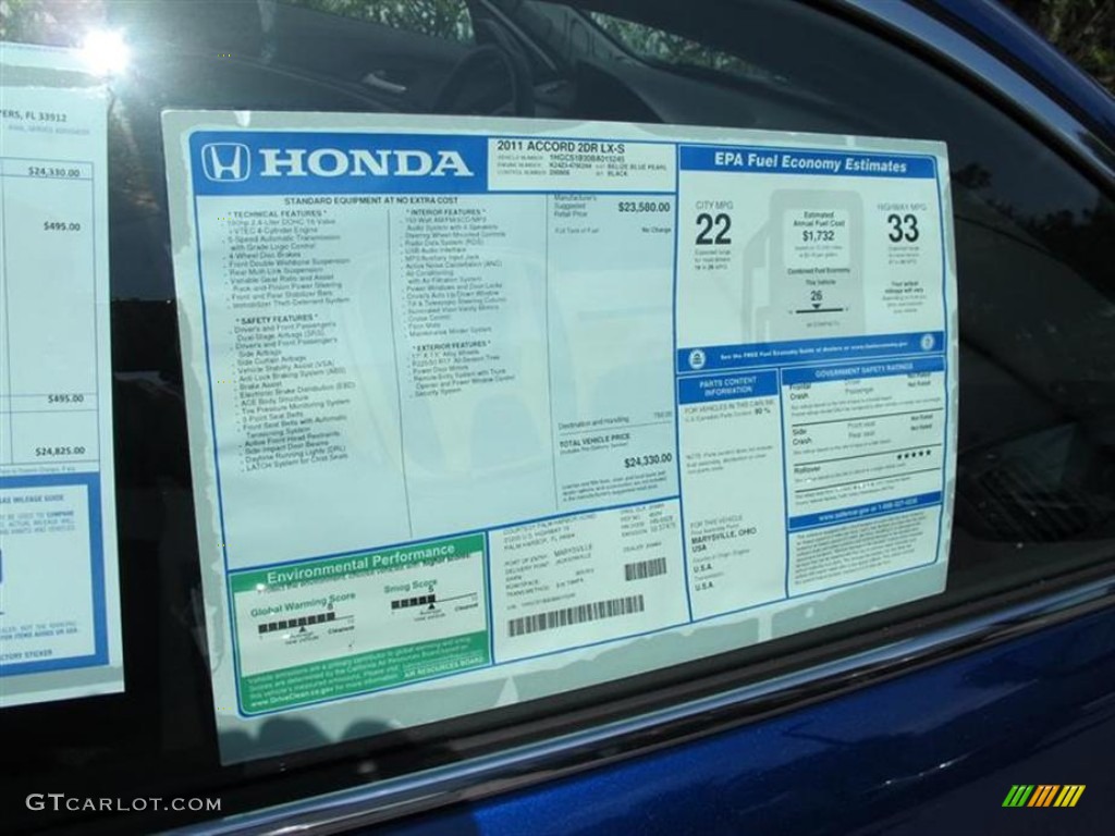 2011 Honda Accord LX-S Coupe Window Sticker Photo #50455760