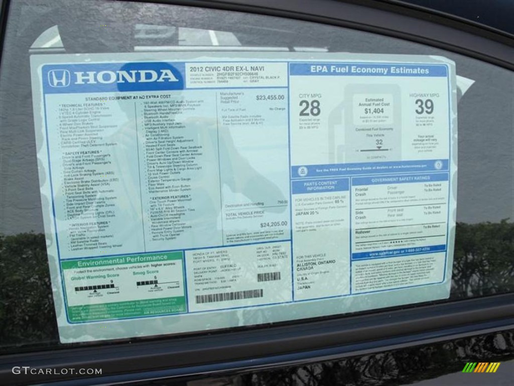 2012 Honda Civic EX-L Sedan Window Sticker Photo #50456207