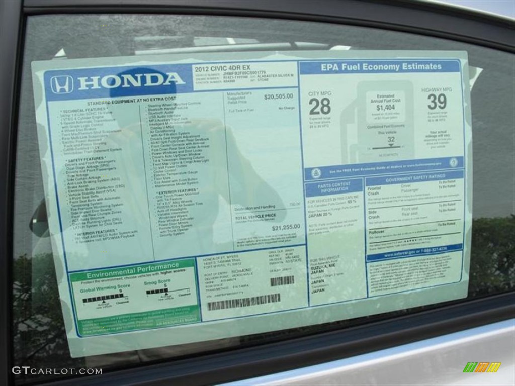 2012 Honda Civic EX Sedan Window Sticker Photo #50456969