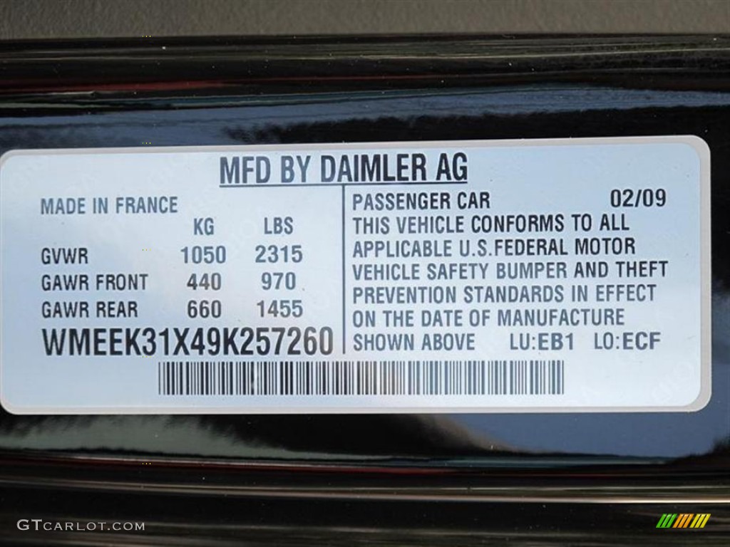2009 Smart fortwo passion cabriolet Info Tag Photo #50457923