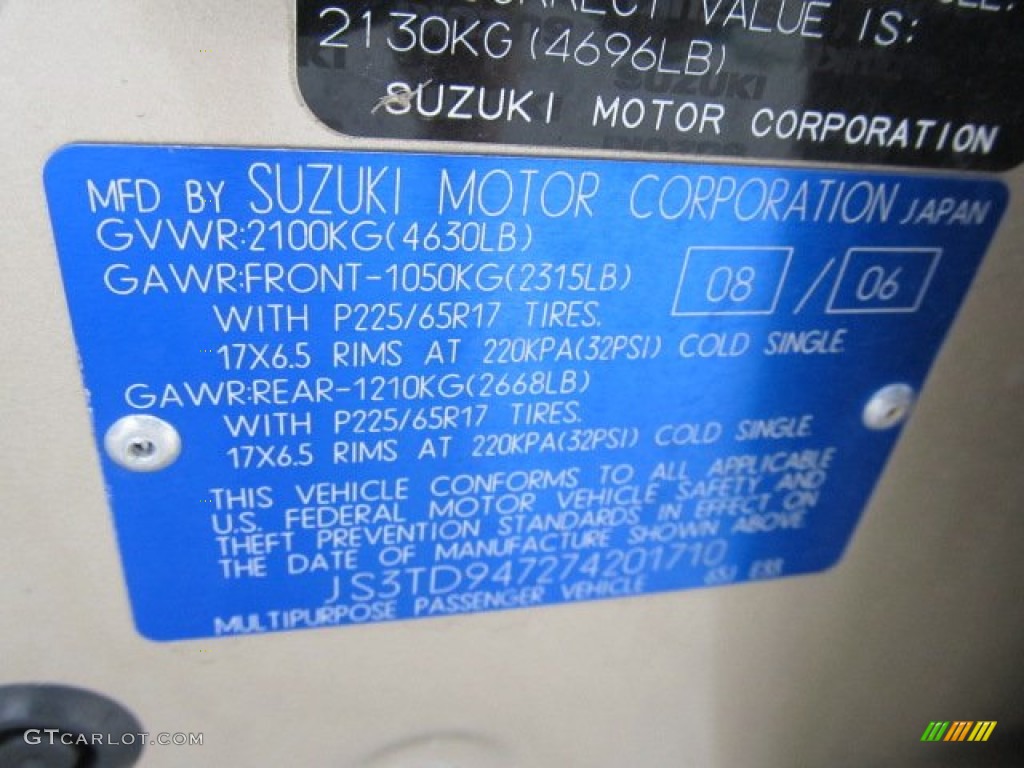 2007 Suzuki Grand Vitara Luxury 4x4 Info Tag Photos