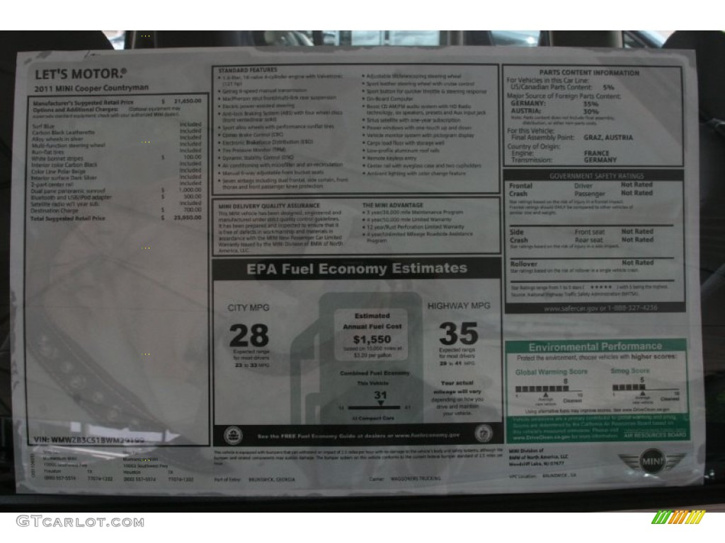 2011 Mini Cooper Countryman Window Sticker Photo #50472442