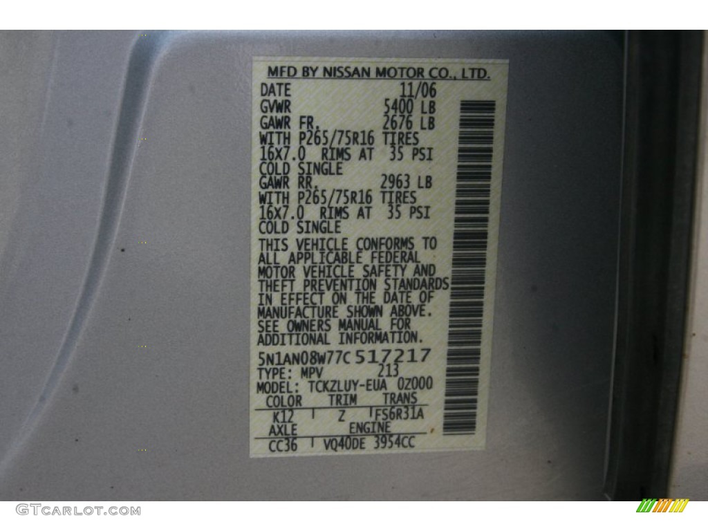 2007 Xterra Color Code K12 for Silver Lightning Metallic Photo #50478373