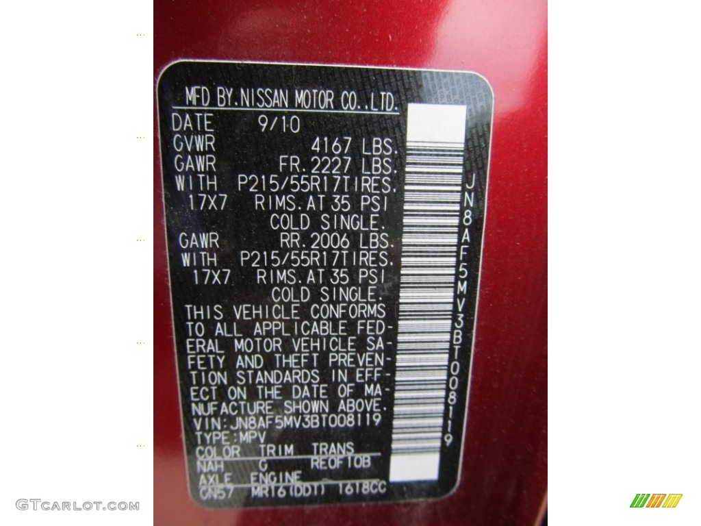 2011 Juke Color Code NAH for Cayenne Red Photo #50485057