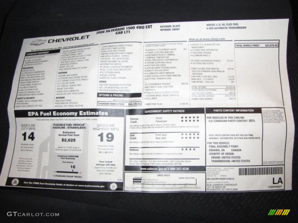 2008 Chevrolet Silverado 1500 LT Extended Cab 4x4 Window Sticker Photo #50487712