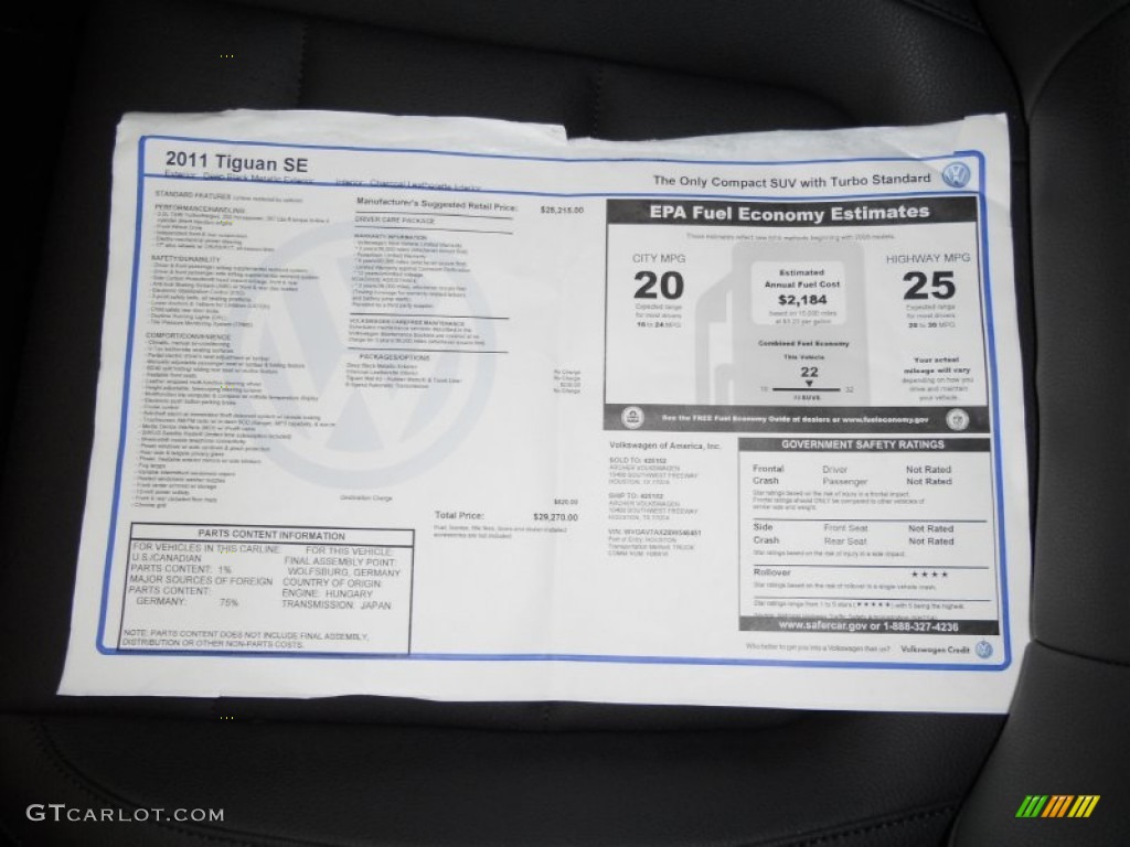 2011 Volkswagen Tiguan SE Window Sticker Photo #50488534
