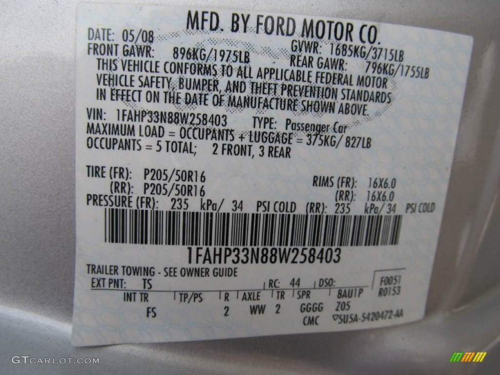 2008 Focus Color Code TS for Silver Frost Metallic Photo #50492293