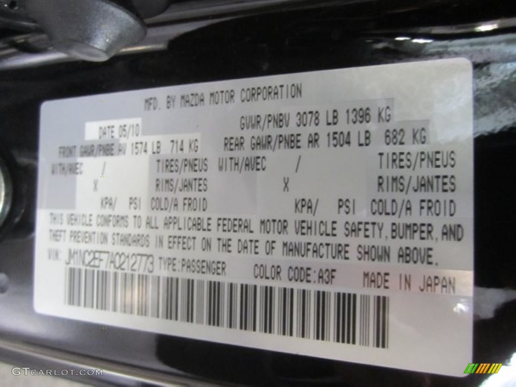 2010 Mazda MX-5 Miata Grand Touring Roadster Info Tag Photo #50492960