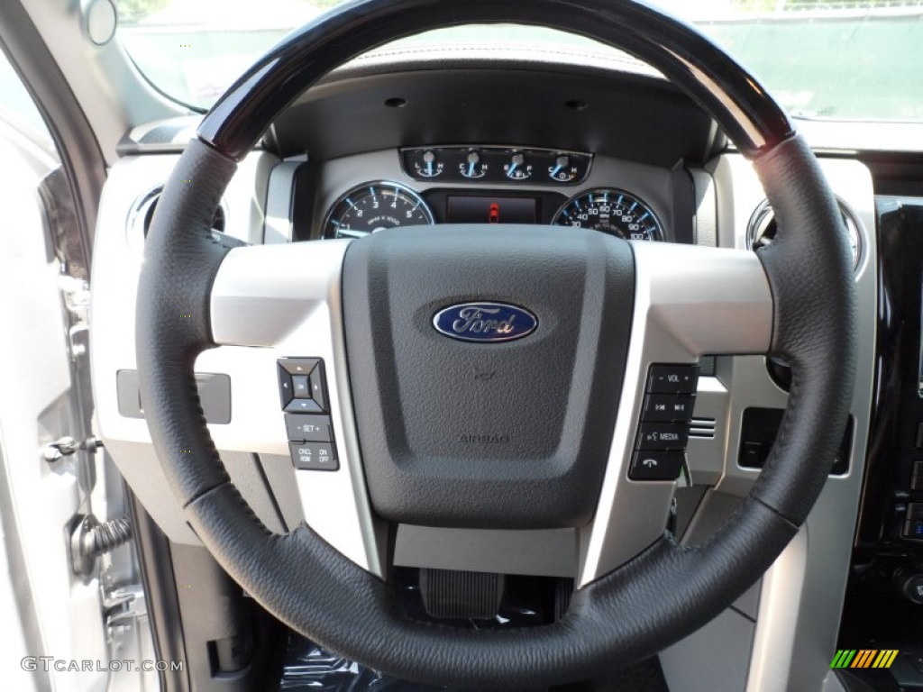 2011 Ford F150 Platinum SuperCrew Steel Gray/Black Steering Wheel Photo #50497110