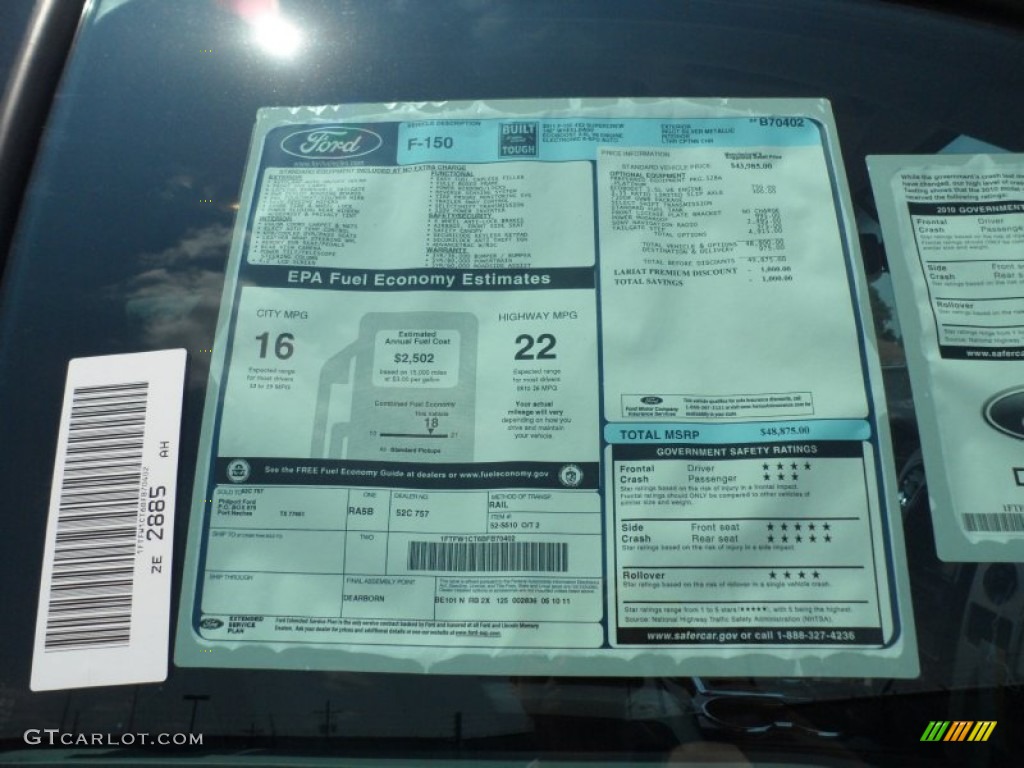 2011 Ford F150 Platinum SuperCrew Window Sticker Photo #50497156