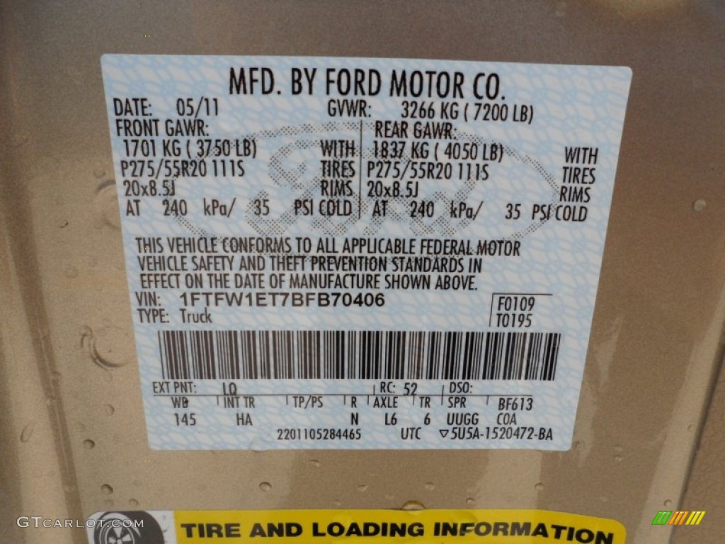 2011 F150 Color Code LQ for Pale Adobe Metallic Photo #50498084