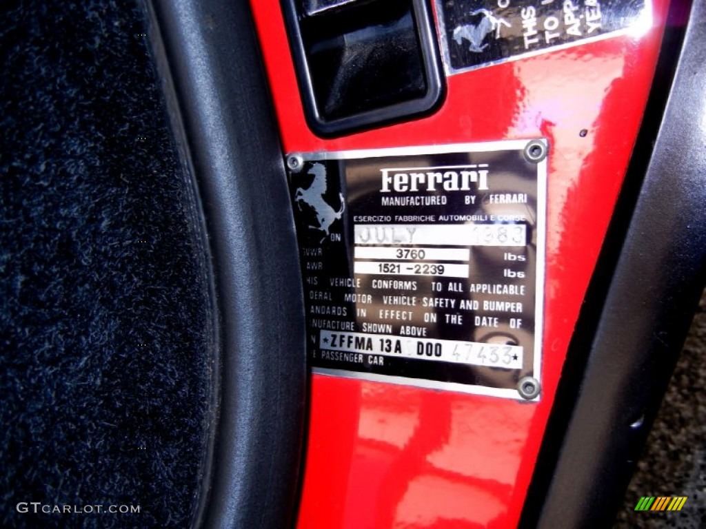 1983 Ferrari 308 GTSi Quattrovalvole Info Tag Photo #50503882