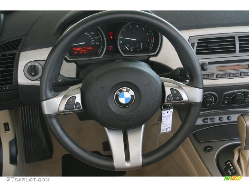 2004 BMW Z4 3.0i Roadster Beige Steering Wheel Photo #50504222