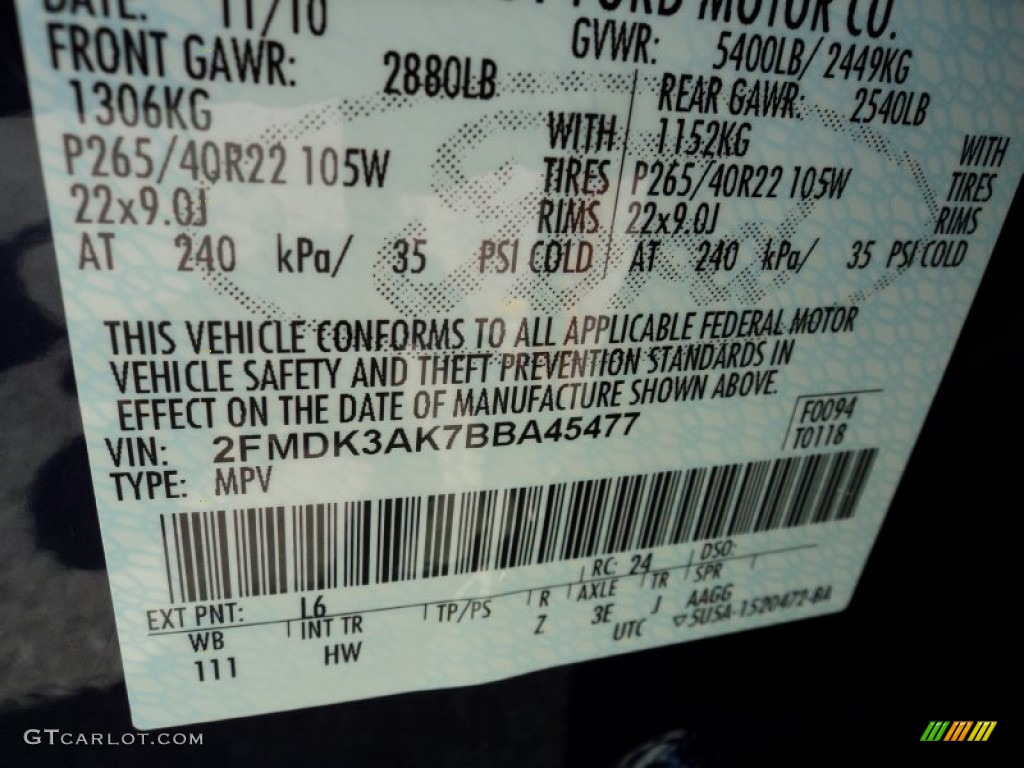 2011 Edge Color Code L6 for Kona Blue Metallic Photo #50510845