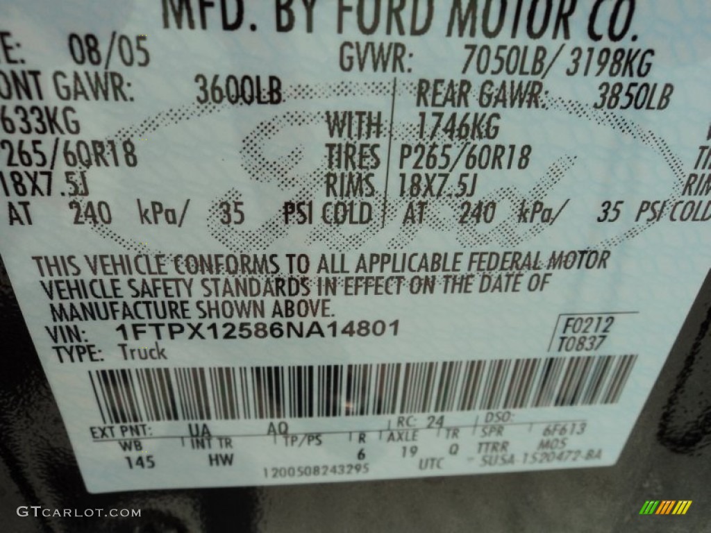 2006 Ford F150 Lariat SuperCab Color Code Photos