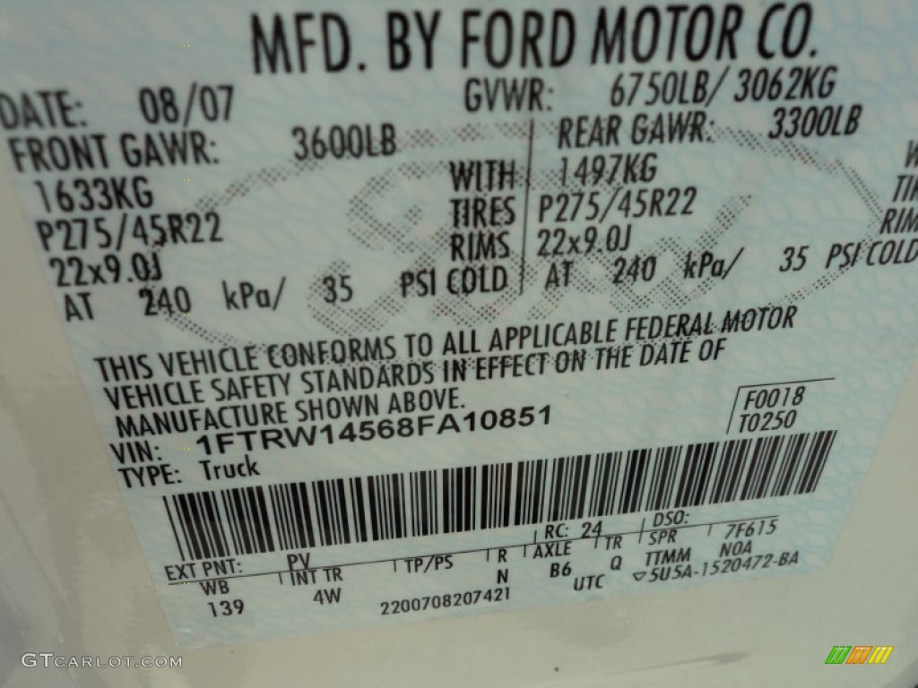 2008 F150 Color Code PV for White Sand Tri-Coat Photo #50512321
