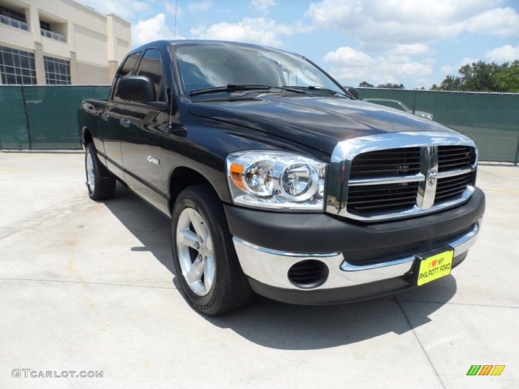 2008 Ram 1500 ST Quad Cab - Brilliant Black Crystal Pearl / Khaki photo #1