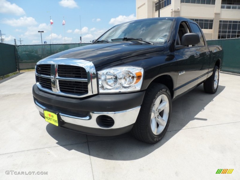 2008 Ram 1500 ST Quad Cab - Brilliant Black Crystal Pearl / Khaki photo #7