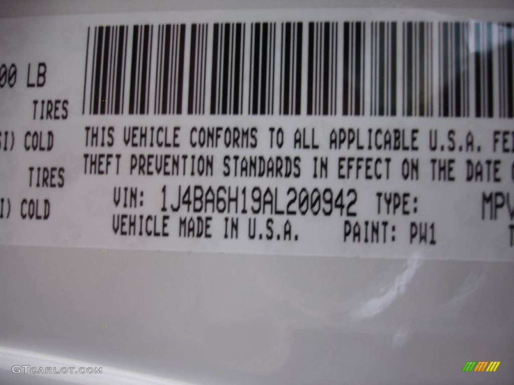 2010 Wrangler Unlimited Color Code PW1 for Stone White Photo #50516921