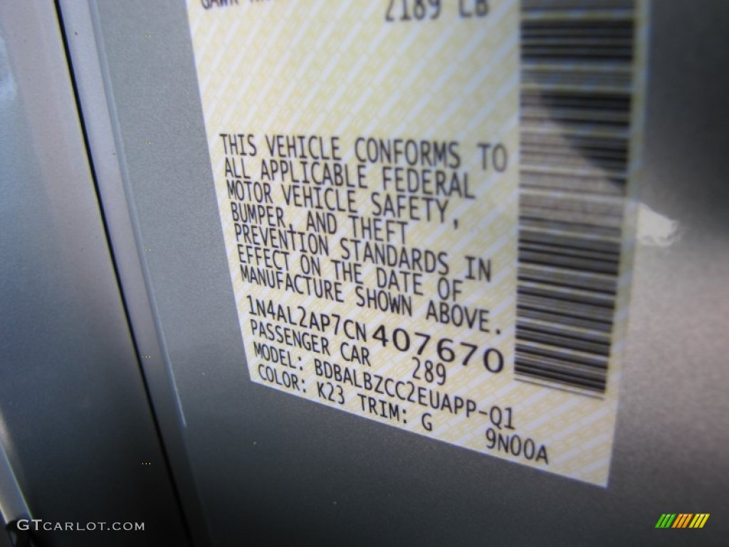 2012 Altima Color Code K23 for Brilliant Silver Photo #50520484