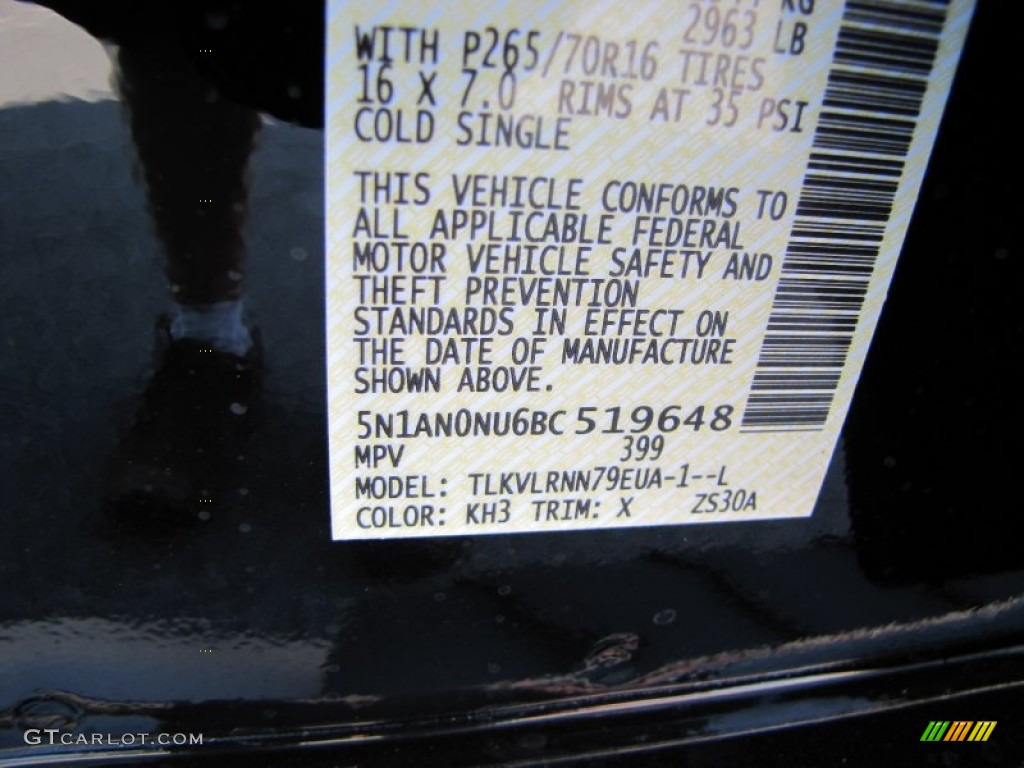 2011 Xterra Color Code KH3 for Super Black Photo #50521970