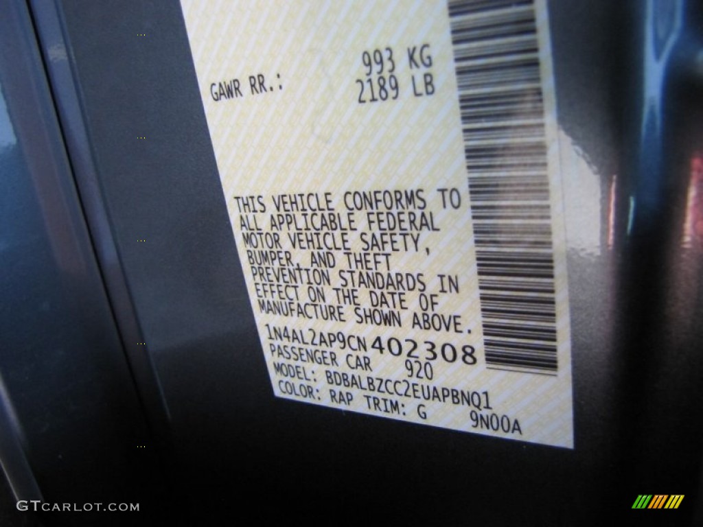 2012 Altima Color Code RAP for Ocean Gray Photo #50522509