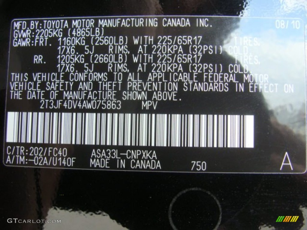 2010 RAV4 Color Code 202 for Black Photo #50527015